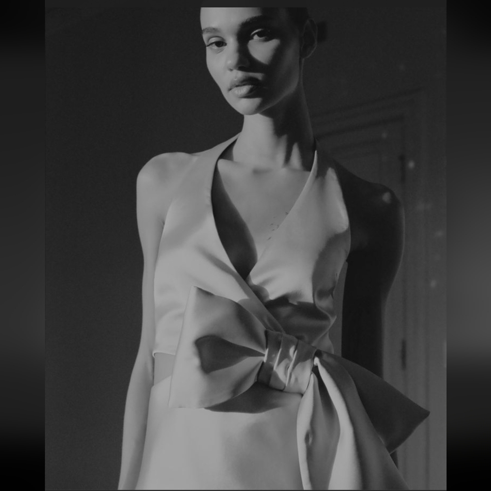 ZARA CHAMPAYNE/GOLD SATIN EFFECT HALTER TOP WITH LARGE BOW ACCENT ✨️SIZE M & L✨️ - Picture 8 of 10